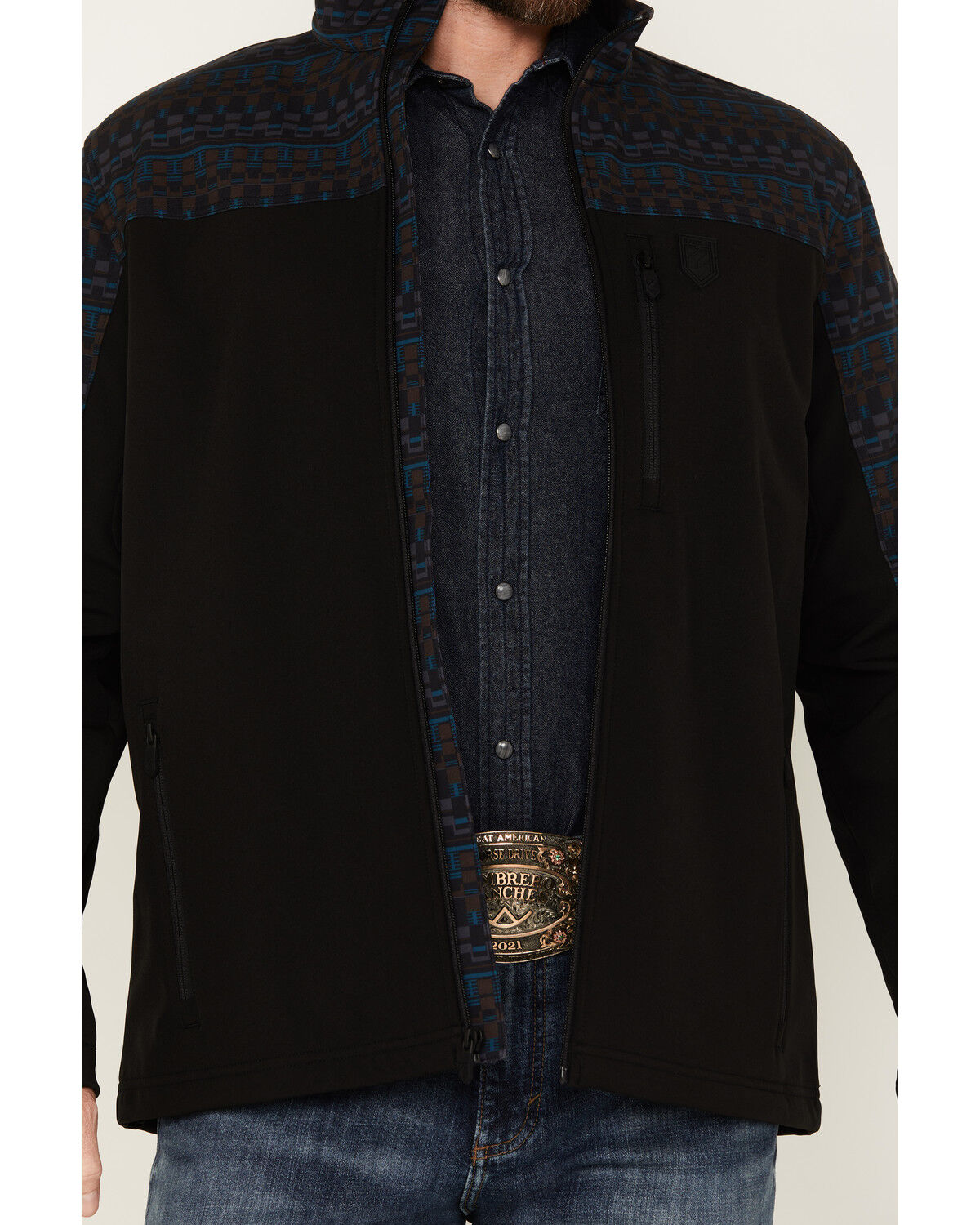 Image #3 - RANK 45® Men's Southwestern Block Print Softshell Jacket, Black, hi-res