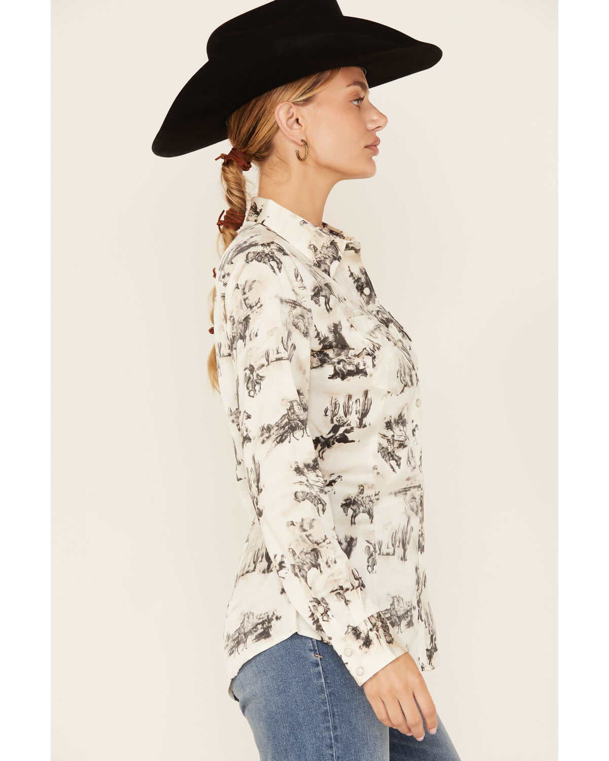 Image #2 - Wrangler Retro Women's Horse Cactus Print Long Sleeve Snap Western Shirt, White, hi-res