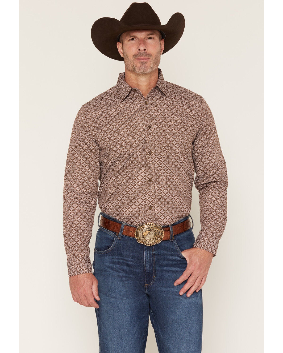 Gibson Trading Co Men's Gypsy Den Medallion Print Long Sleeve Button-Down Western Shirt, Chocolate, hi-res