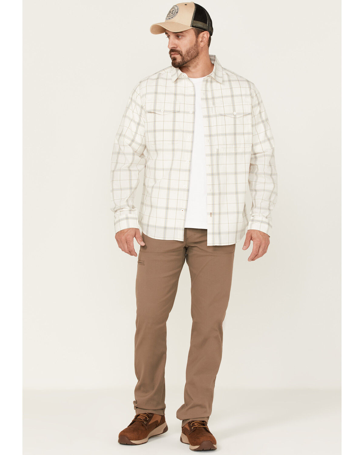 Image #2 - Brothers and Sons Men's Large Plaid Print Performance Long Sleeve Button Down Western Shirt, White, hi-res