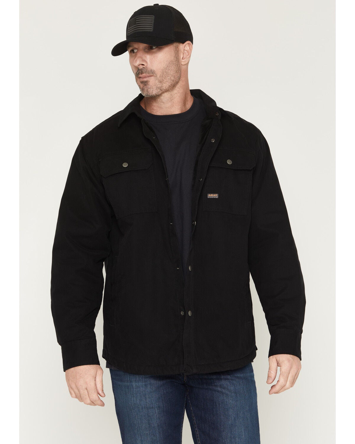 Image #1 - Ariat Men's Rebar Canvas Long Sleeve Snap Shirt Jacket, Black, hi-res