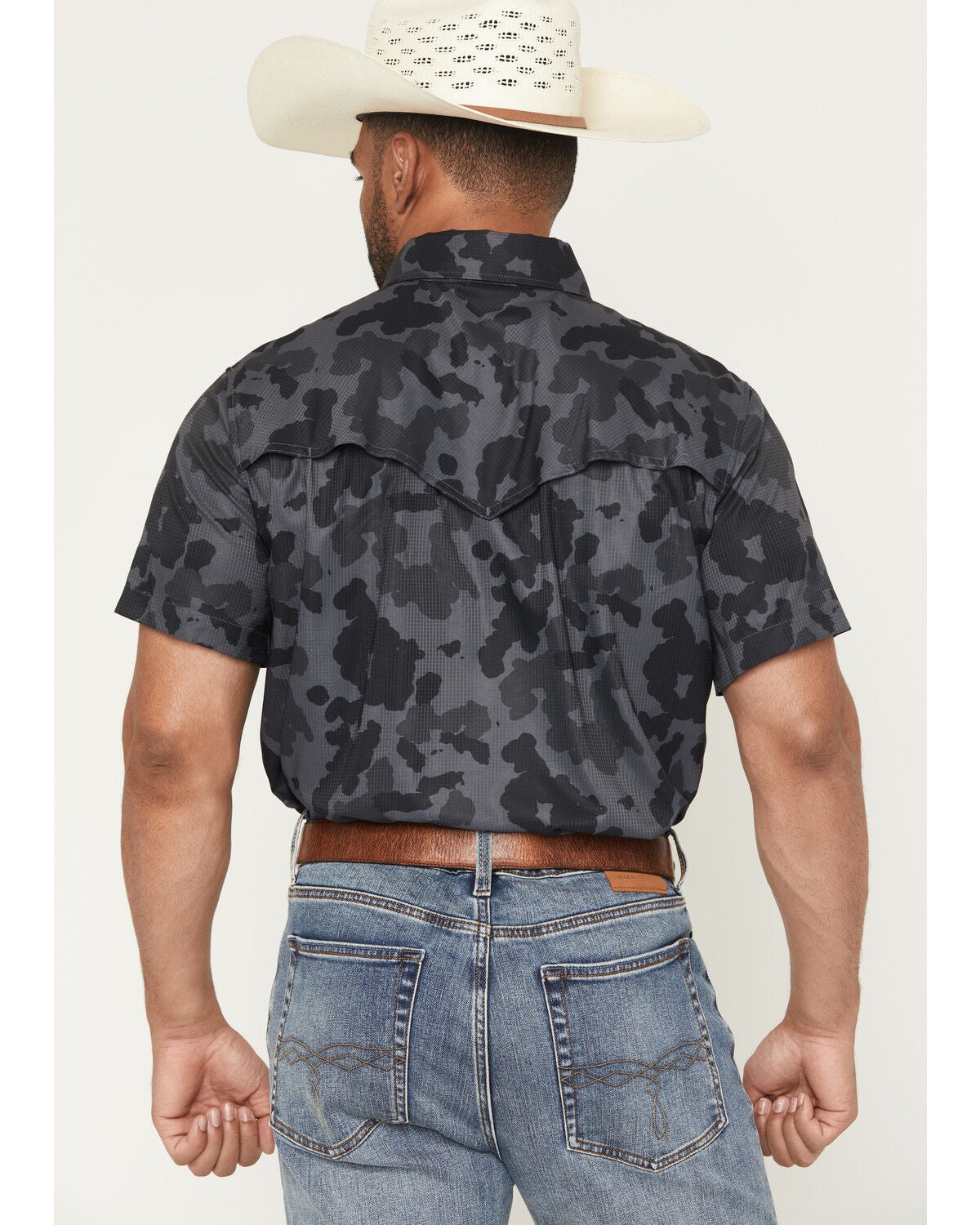 Image #4 - Rock & Roll Denim Men's Tek Camo Print Short Sleeve Snap Stretch Western Shirt, Black, hi-res