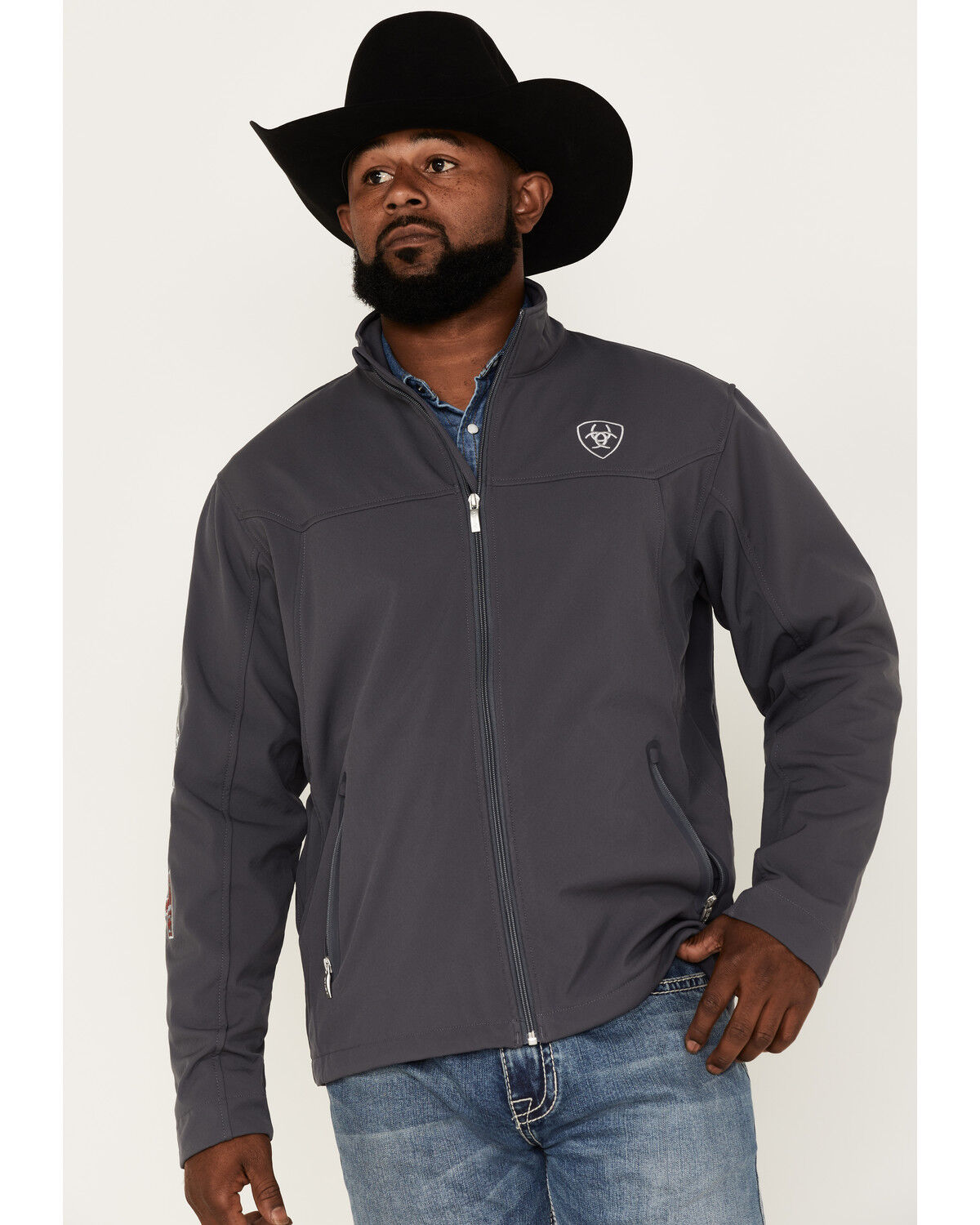 Image #2 - Ariat Men's Team Mexico Thunderbird Zip-Front Softshell Jacket, Black, hi-res