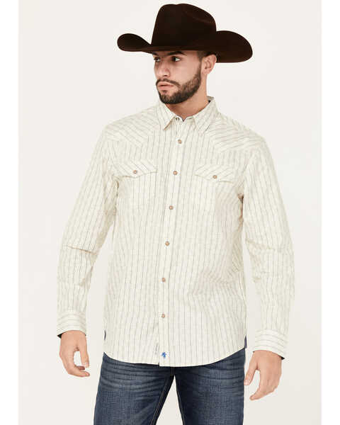 Image #1 - Moonshine Spirit Men's Uptown Geo Dobby Striped Print Long Sleeve Snap Western Shirt , Cream, hi-res