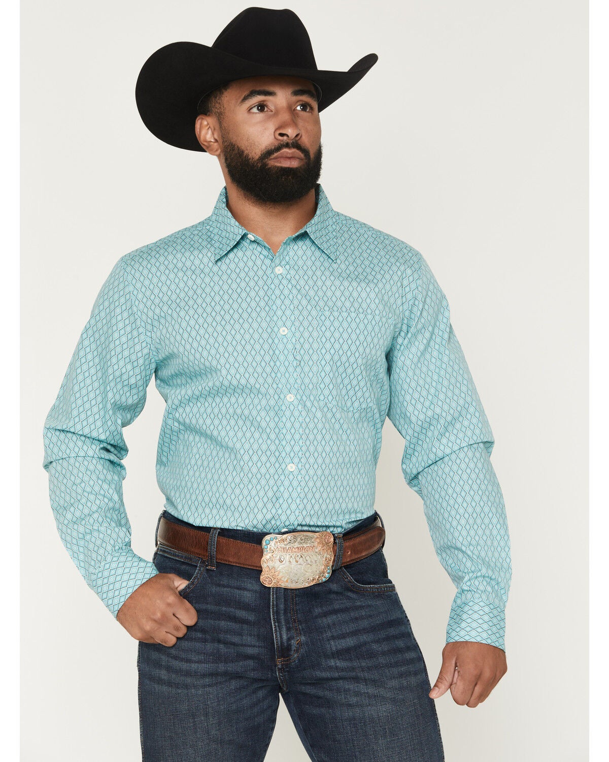 Gibson Trading Co Men's River Flow Medallion Print Long Sleeve Button-Down Western Shirt, Light Blue, hi-res