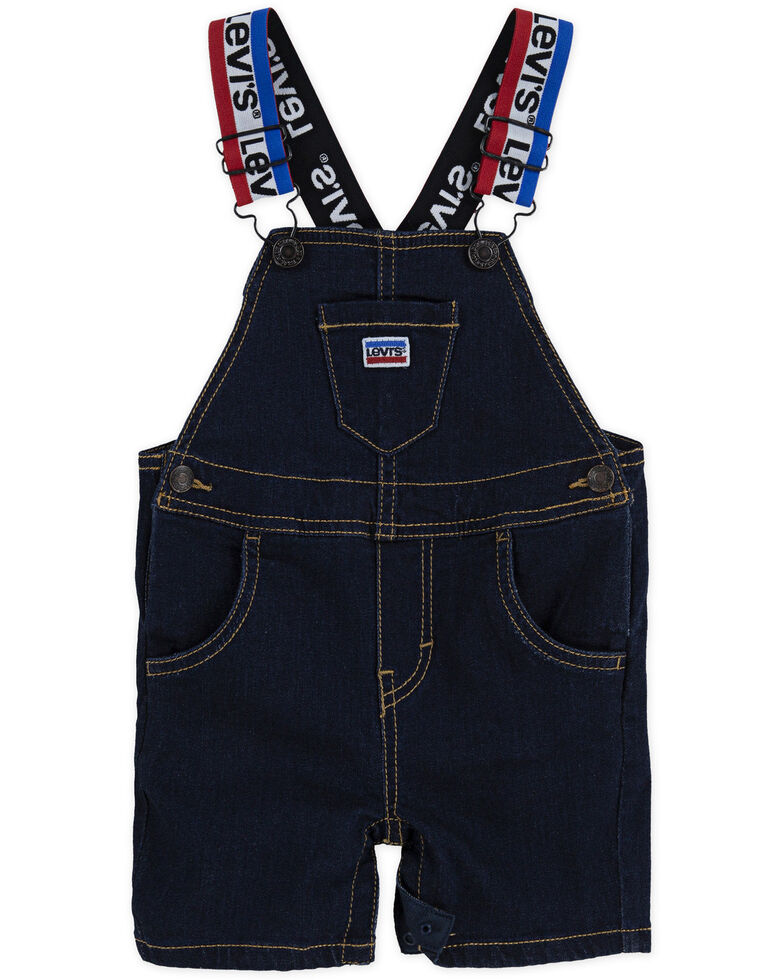 Levi's Infant Boys' Dark Wash Stripe Strap Overalls , Dark Blue, hi-res