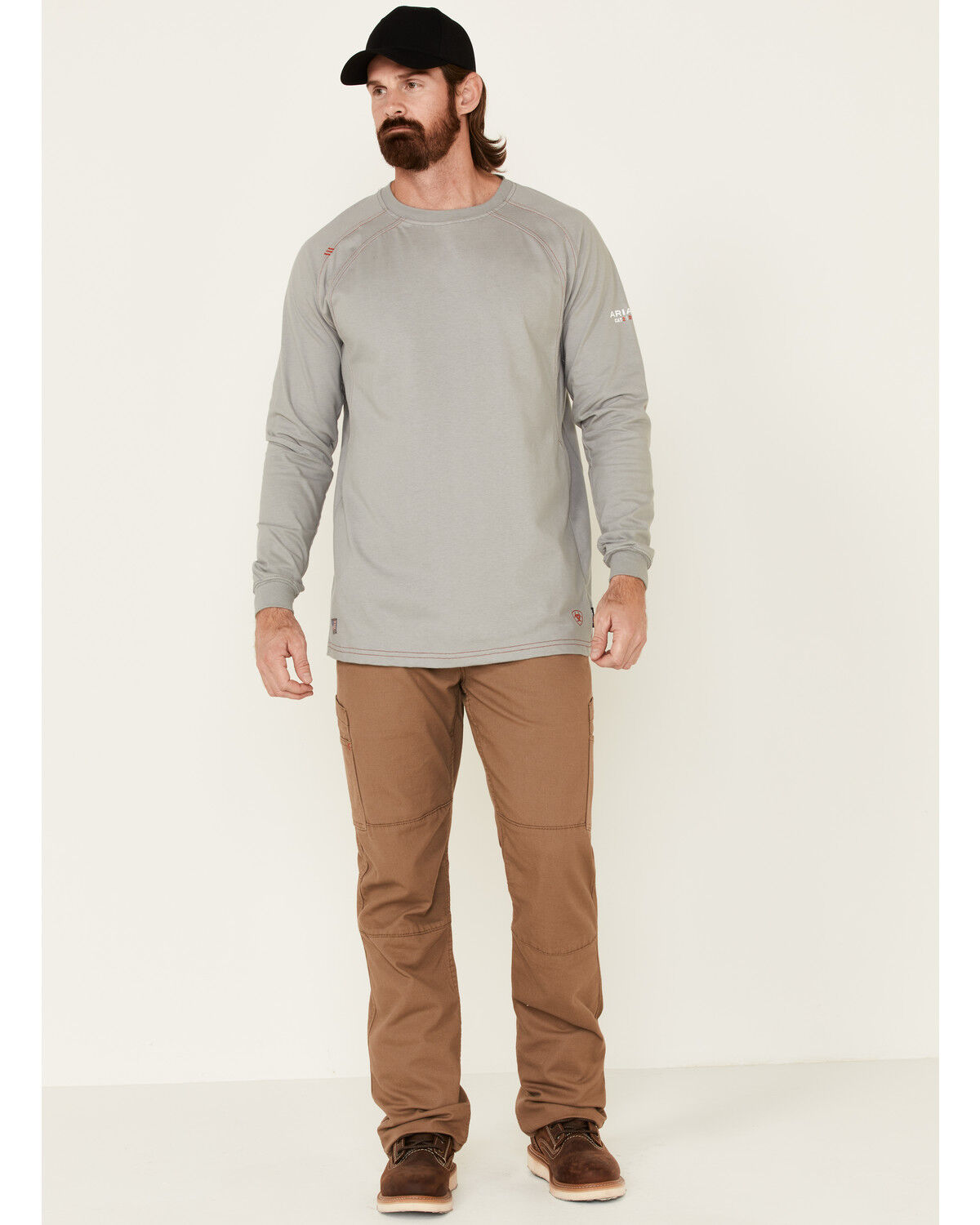 Image #3 - Ariat Men's FR Work Crew Long Sleeve T-Shirt, Silver, hi-res