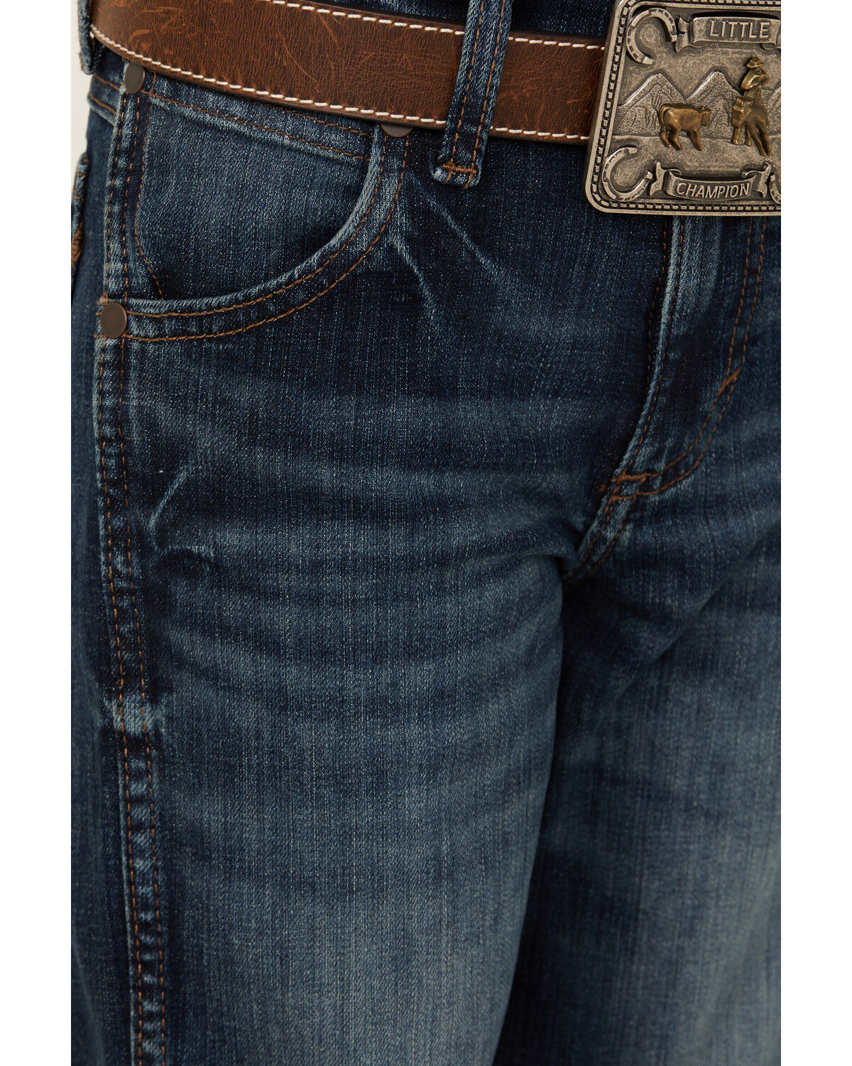 Image #2 - Wrangler Little Boys' Medium Wash Dellwood Relaxed Bootcut Stretch Jeans, Medium Wash, hi-res