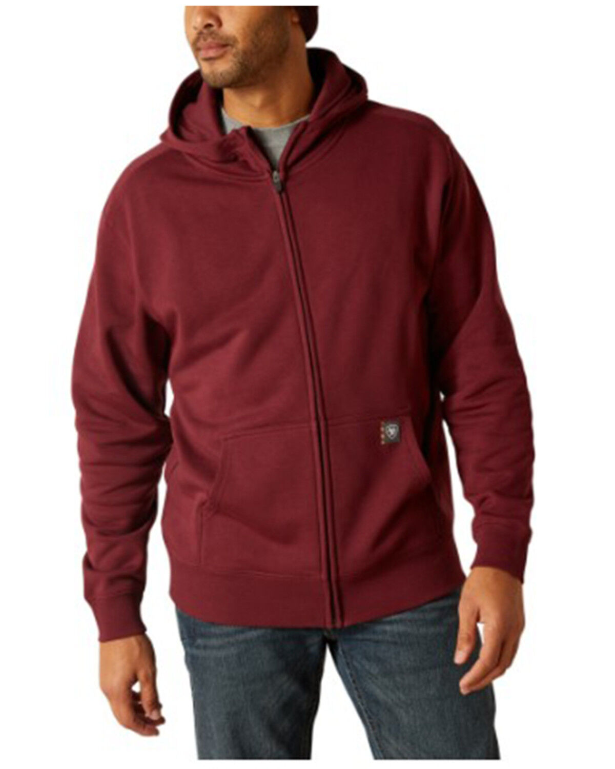 Image #2 - Ariat Men's Rebar Full-Zip Hooded Jacket, Red, hi-res