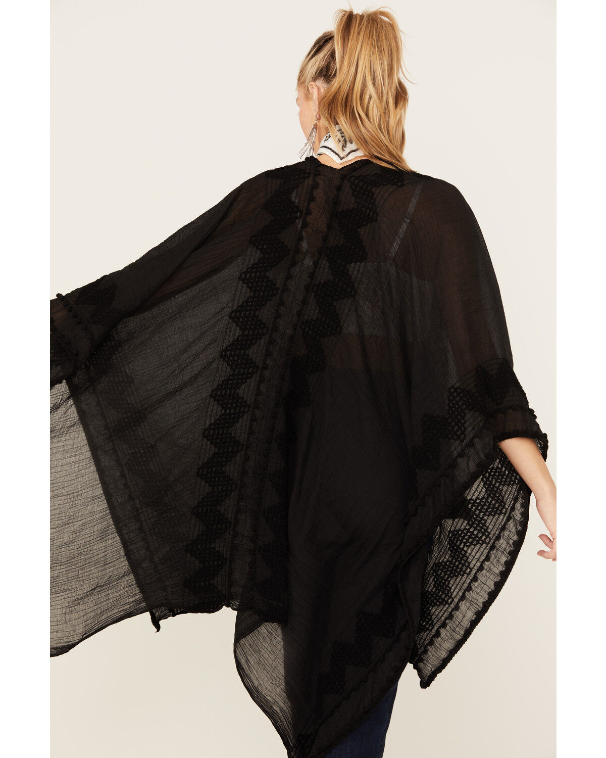 Image #4 - Shyanne Women's Chevron Tassel Chenille Shawl, Black, hi-res