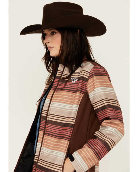 Image #2 - Cowgirl Hardware Women's Desert Serape Striped Softshell Jacket , Brown, hi-res