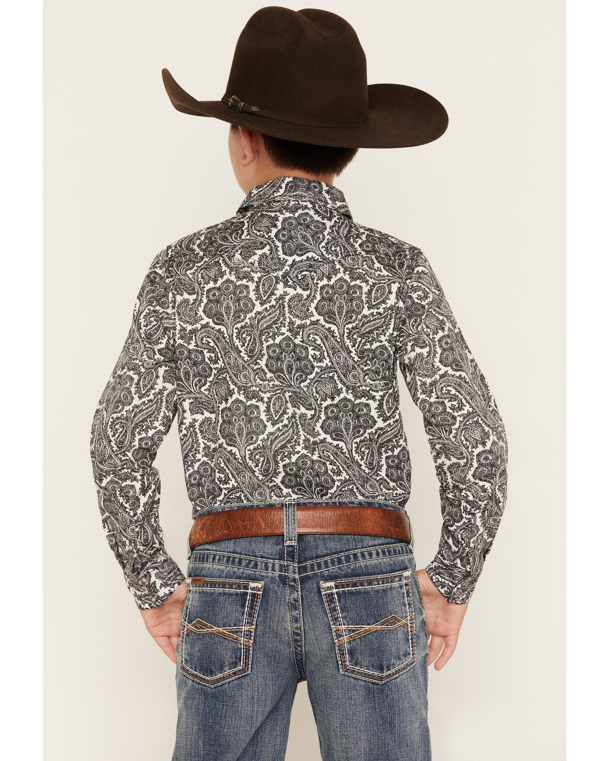Image #4 - Cody James Boys' Botanical Paisley Print Long Sleeve Snap Western Shirt, Black, hi-res