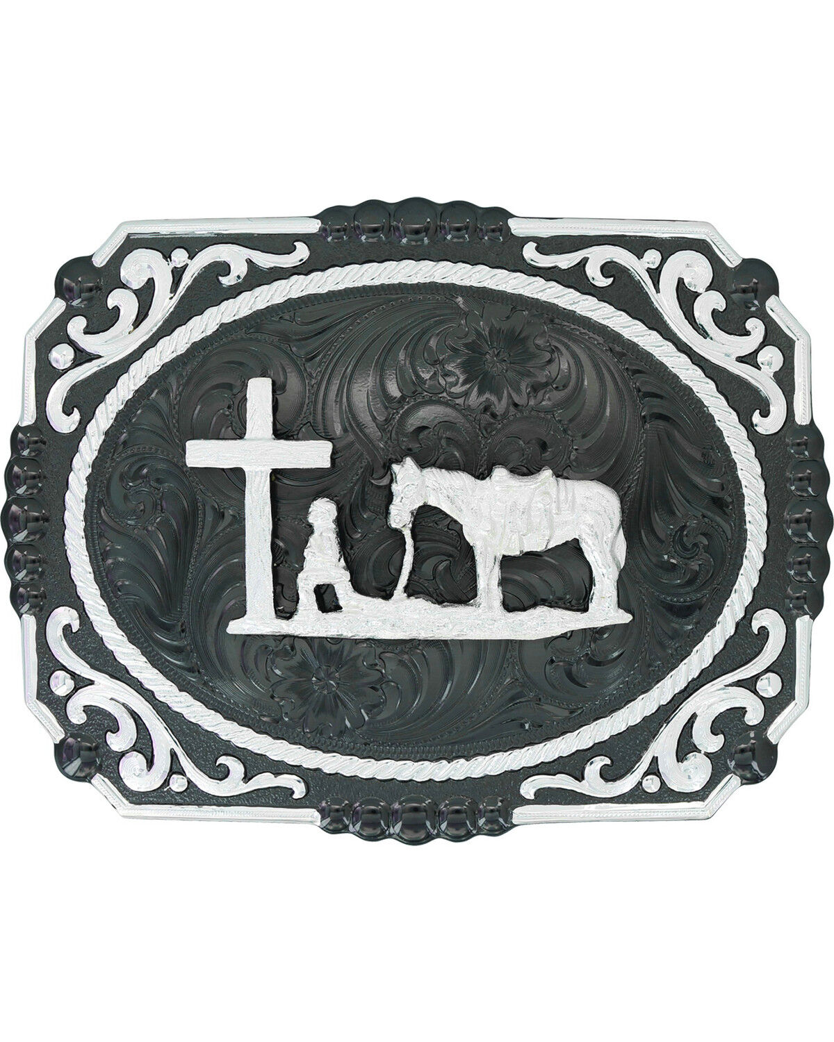 Image #1 - Montana Silversmiths Men's Gunmetal Christian Cowboy Buckle, Silver, hi-res
