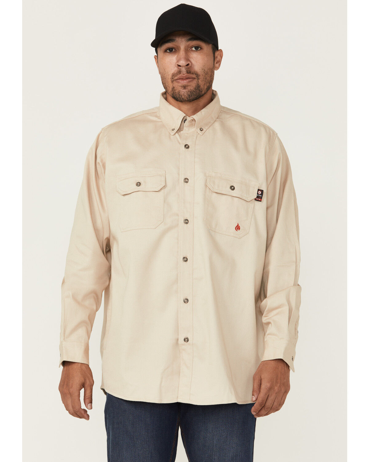 Image #1 - Forge Workwear Men's FR Solid Long Sleeve Button-Down Work Shirt, Stone, hi-res