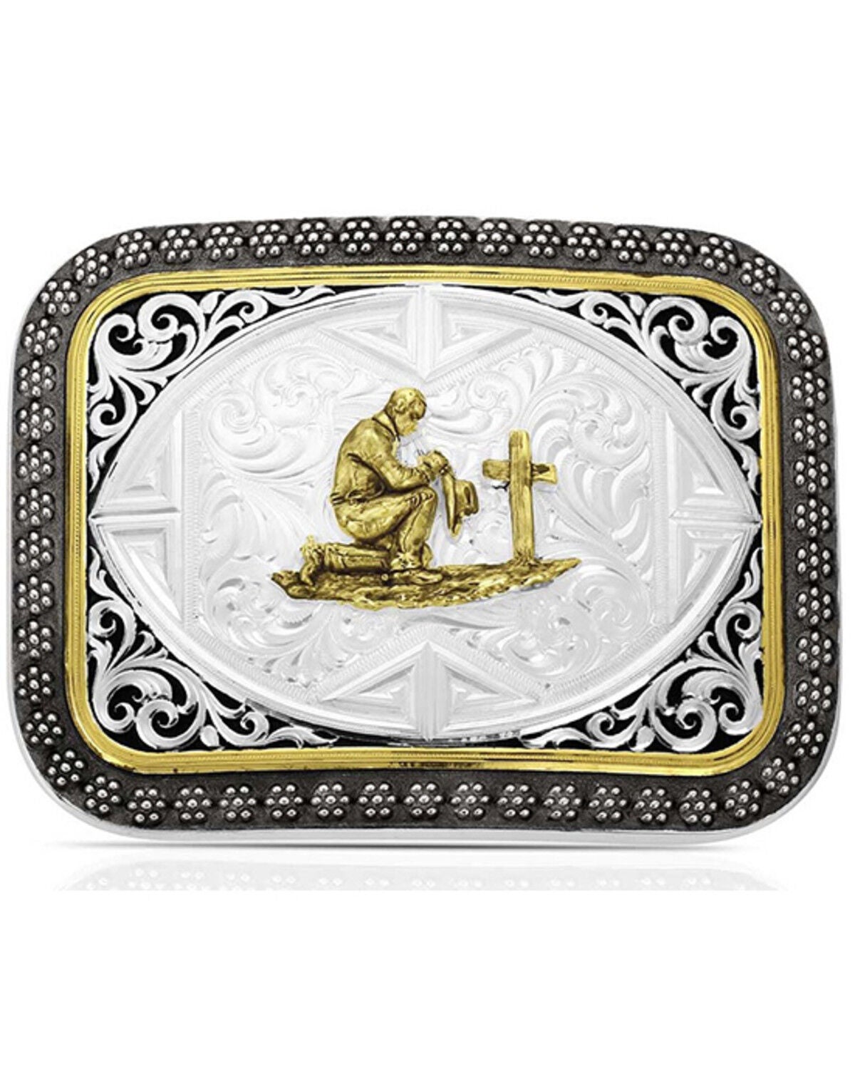 Image #1 - Montana Silversmiths Desert Sky Belt Buckle with Praying Cowboy, Silver, hi-res