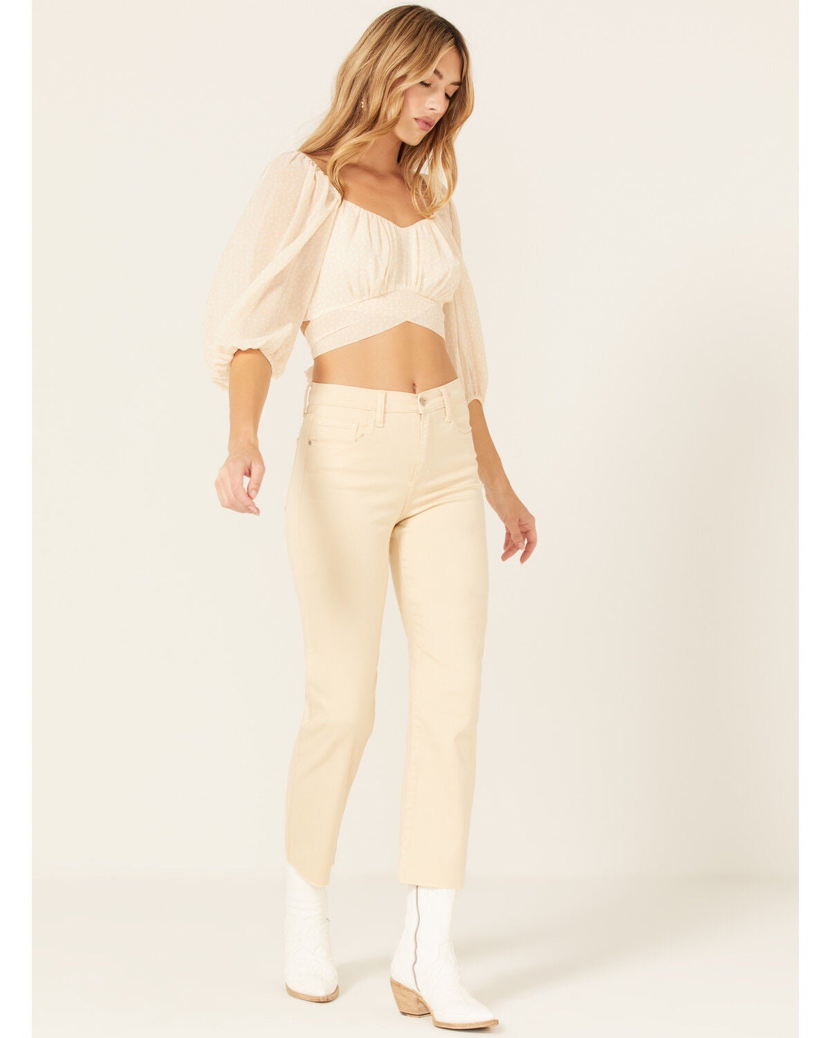 Sneak Peek Women's High Rise Slim Straight Jeans, Light Yellow, hi-res