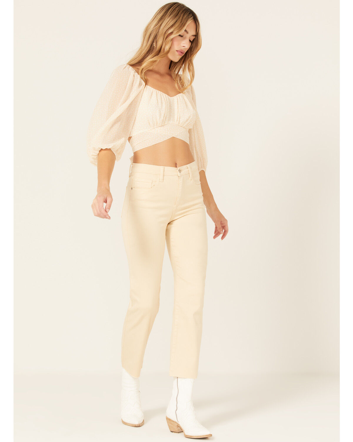 Image #1 - Sneak Peek Women's High Rise Slim Straight Jeans, Light Yellow, hi-res