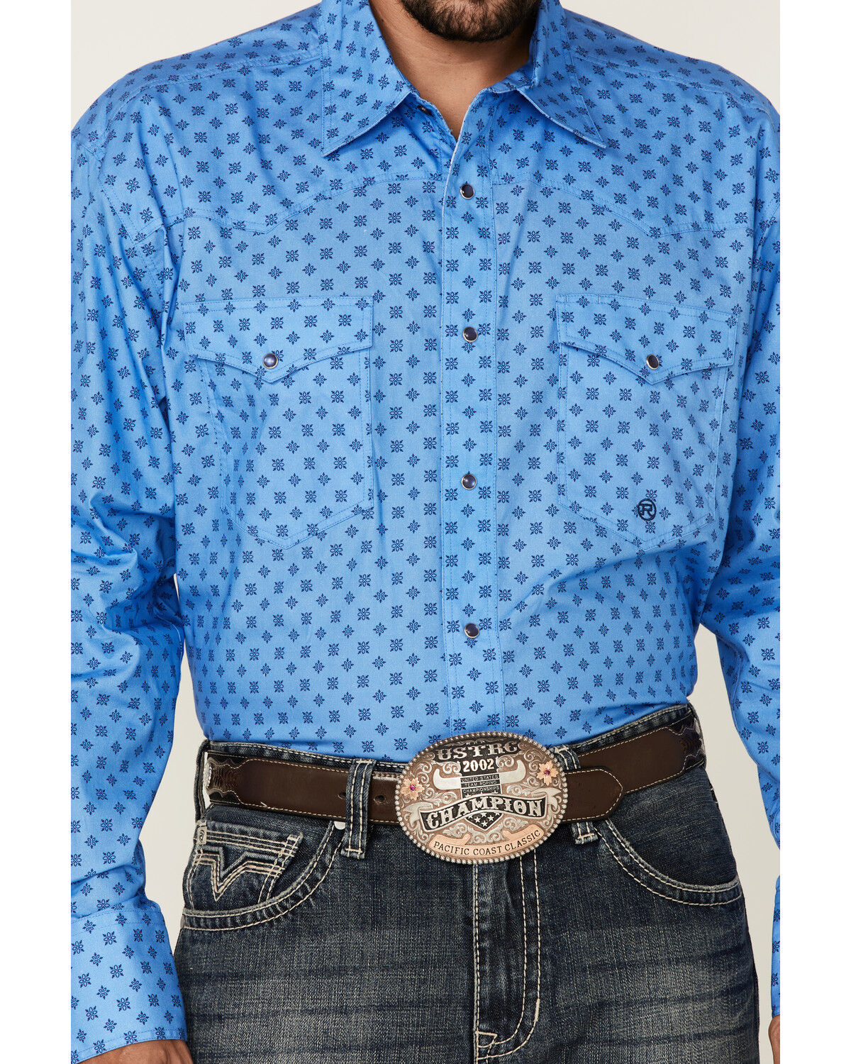 Image #3 - Roper Men's Cottage Foulard Geo Print Long Sleece Snap Western Shirt, Blue, hi-res