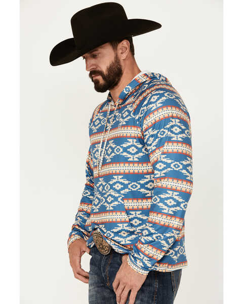 Image #2 - Rock & Roll Denim Men's Southwestern Print Performance Hooded Sweatshirt, Blue, hi-res