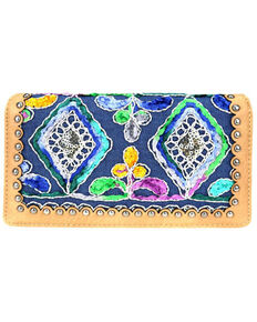 Montana West Women's Embroidered Wallet, Dark Brown, hi-res