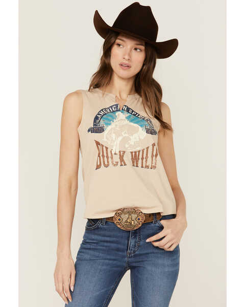 Image #1 - Shyanne Women's Buck Wild Sleeveless Graphic Tank , Taupe, hi-res
