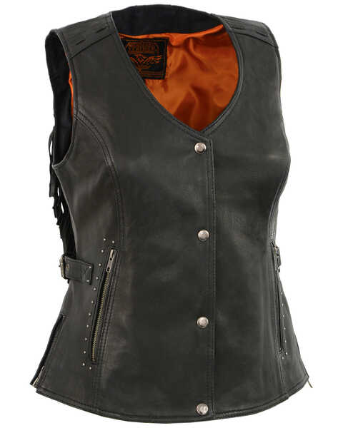 Milwaukee Leather Women's Fringe Snap Front Vest - 3X, Black, hi-res