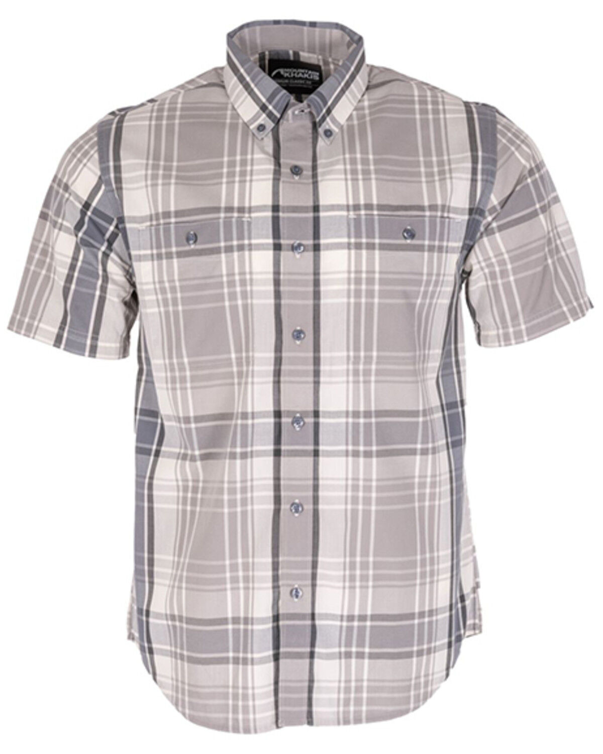 Image #1 - Mountain Khakis Men's Denison Plaid Print Short Sleeve Button-Down Shirt, Grey, hi-res