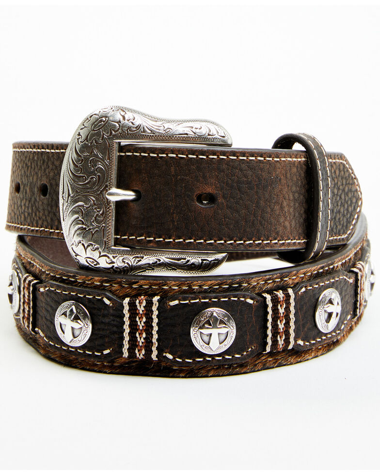 Cody James Men's Hair-On Cross Concho Western Belt, Brown, hi-res