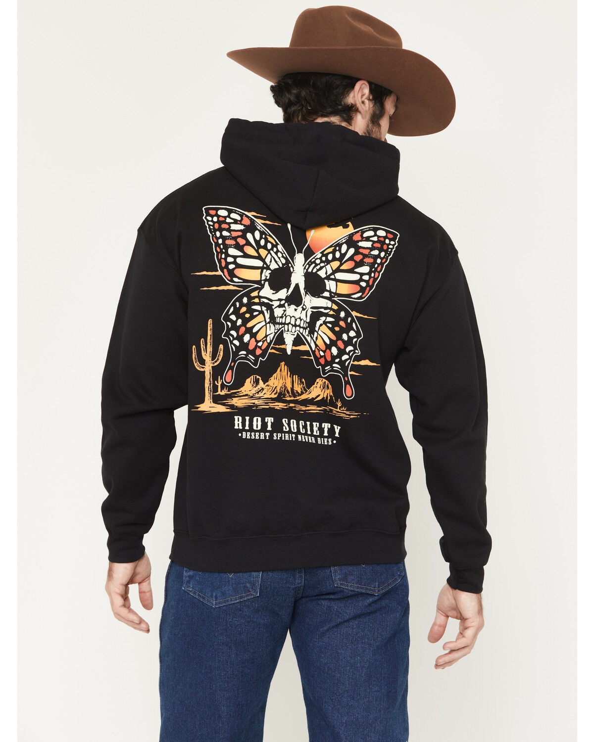 Image #1 - Riot Society Men's Skull Monarch Hooded Sweatshirt, Black, hi-res