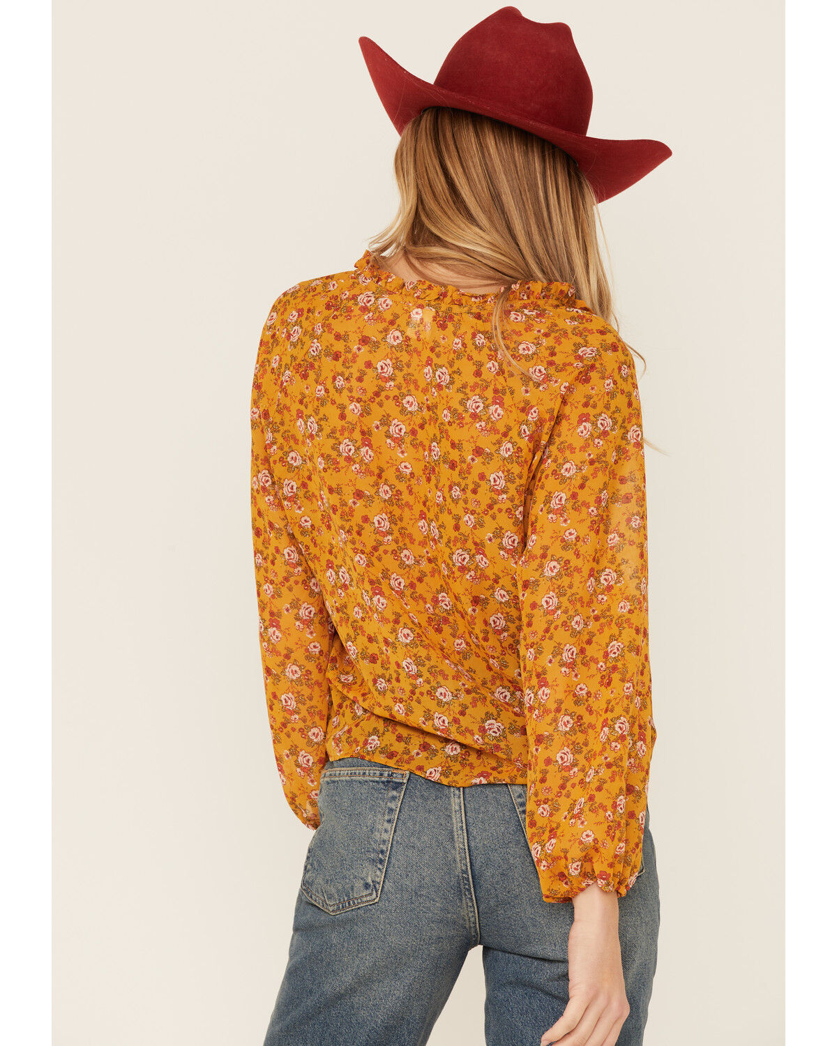 Image #3 - Wild Moss Women's Ruffle Neck Peasant Blouse, Mustard, hi-res