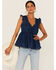 Molly Bracken Women's Sweetheart Flutter Sleeve Denim Top, Dark Blue, hi-res