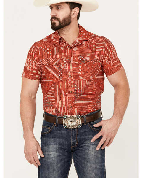 Pendleton Men's Laramie Bandana Print Short Sleeve Western Snap Shirt, Red, hi-res