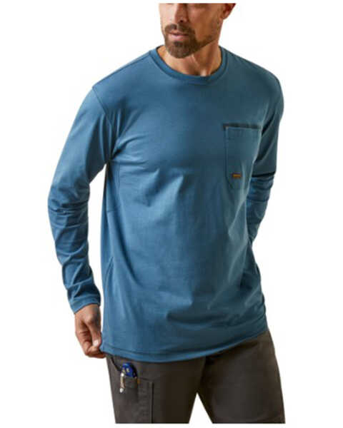 Image #1 - Ariat Men's Rebar Workman Blueprint Long Sleeve Graphic T-Shirt, Blue, hi-res
