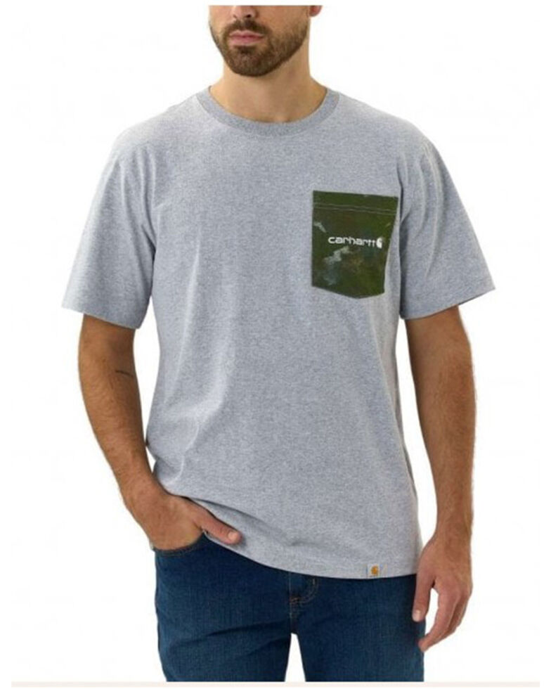 Carhartt Men's Camo Logo Heather Grey Graphic Heavyweight Short Sleeve Work T-Shirt - Big , Grey, hi-res