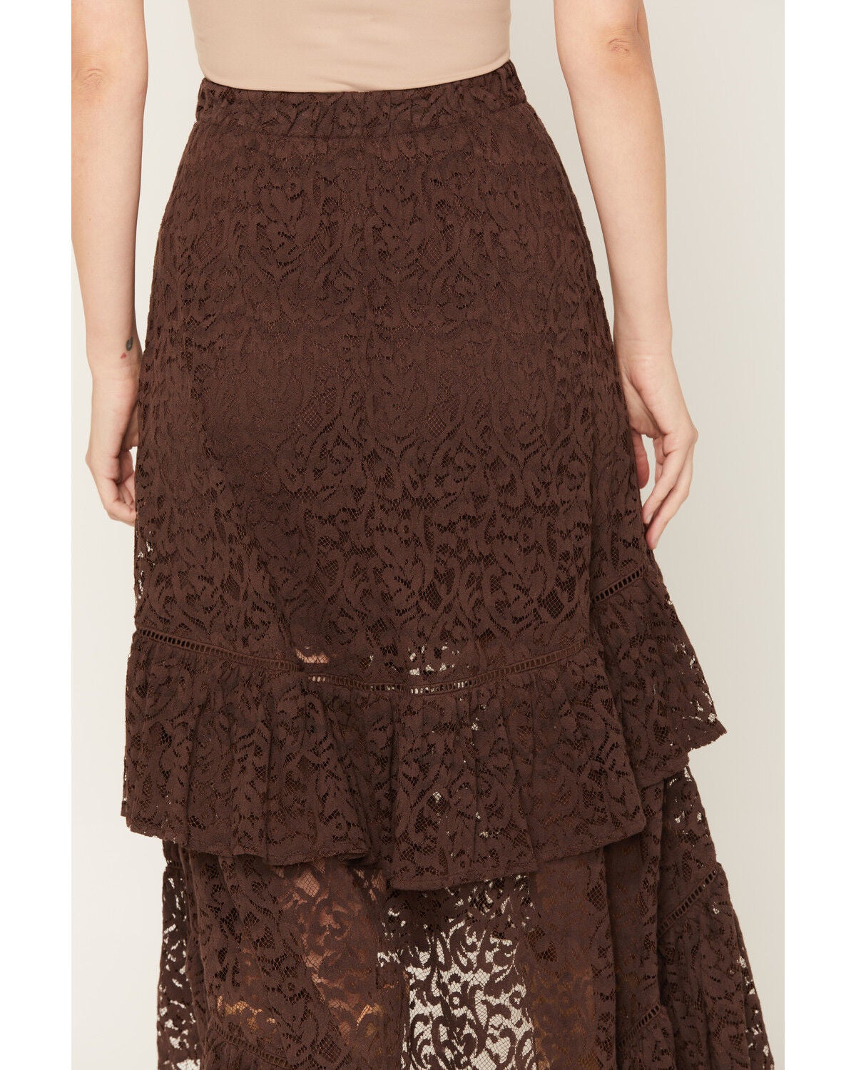 Image #4 - Shyanne Women's Mae High-Low Lace Midi Skirt, Cognac, hi-res