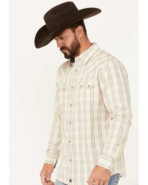 Image #2 - Moonshine Spirit Men's Rhythm Plaid Print Long Sleeve Snap Western Shirt, Ivory, hi-res