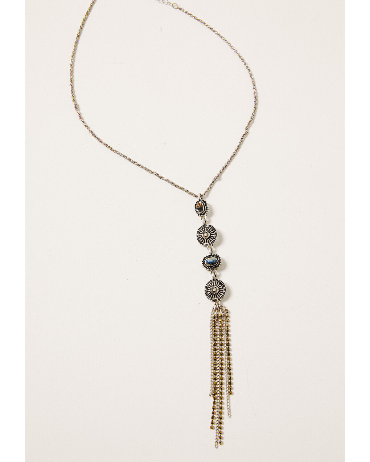 Image #1 - Shyanne Women's Claire Linear Multi Concho Fringe Necklace, Silver, hi-res