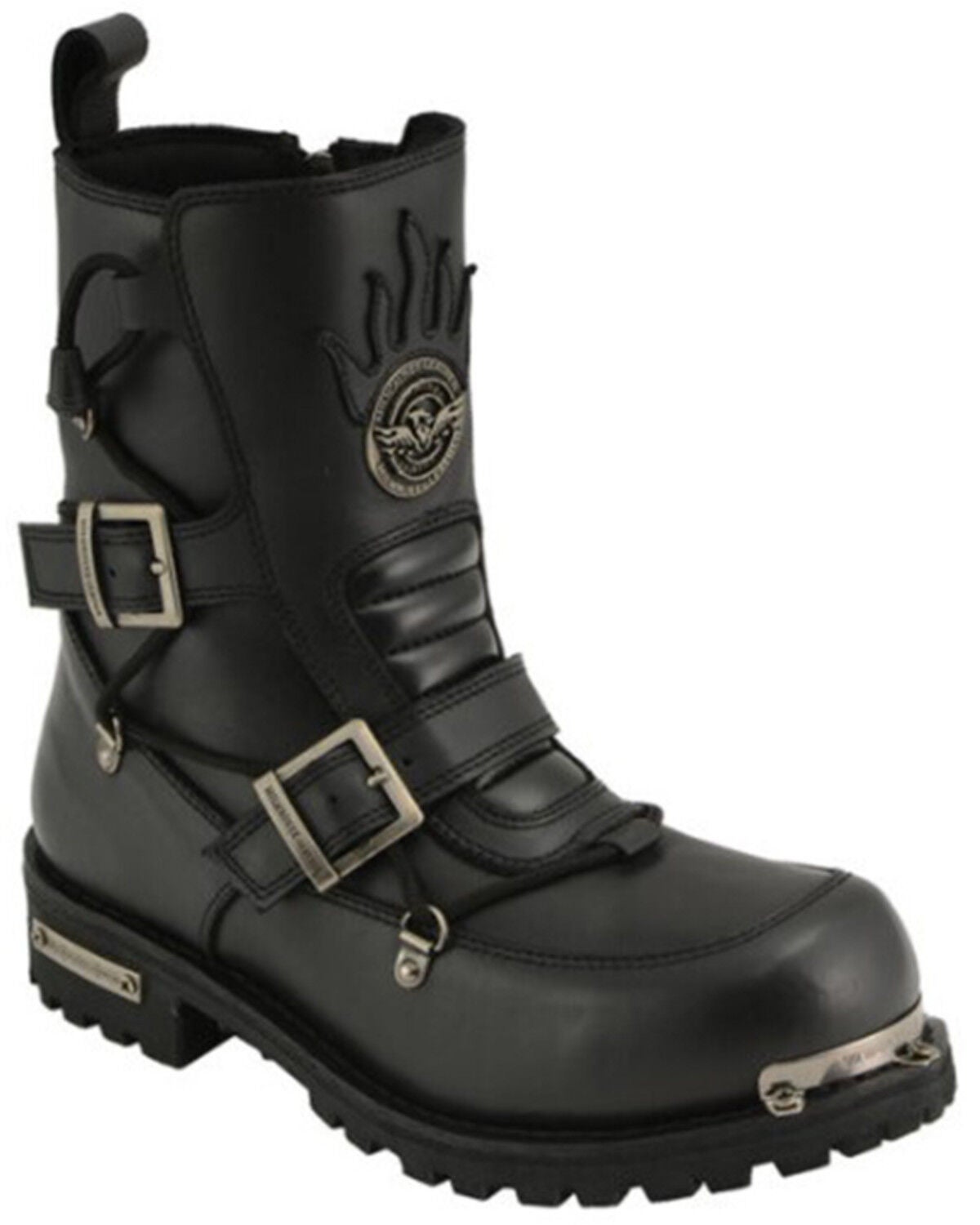 Milwaukee Leather Men's Tactical Buckle Logger Motorcycle Boots - Round Toe, Black, hi-res
