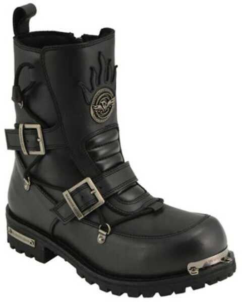 Image #1 - Milwaukee Leather Men's Tactical Buckle Logger Motorcycle Boots - Round Toe, Black, hi-res