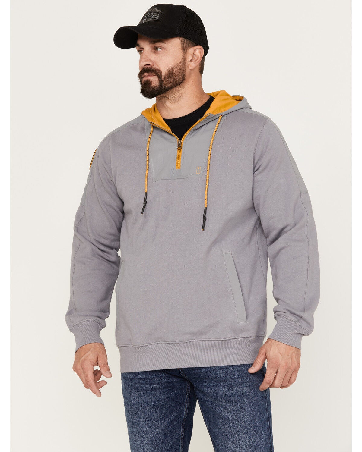 Brothers and Sons Men's French Terry Anorak 1/4 Zip Hooded Pullover, Dark Grey, hi-res