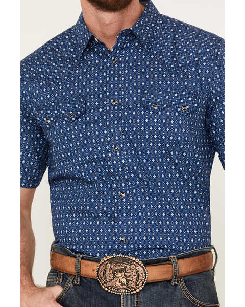 Image #3 - Cody James Men's El Paso Geo Print Short Sleeve Snap Western Shirt, Navy, hi-res
