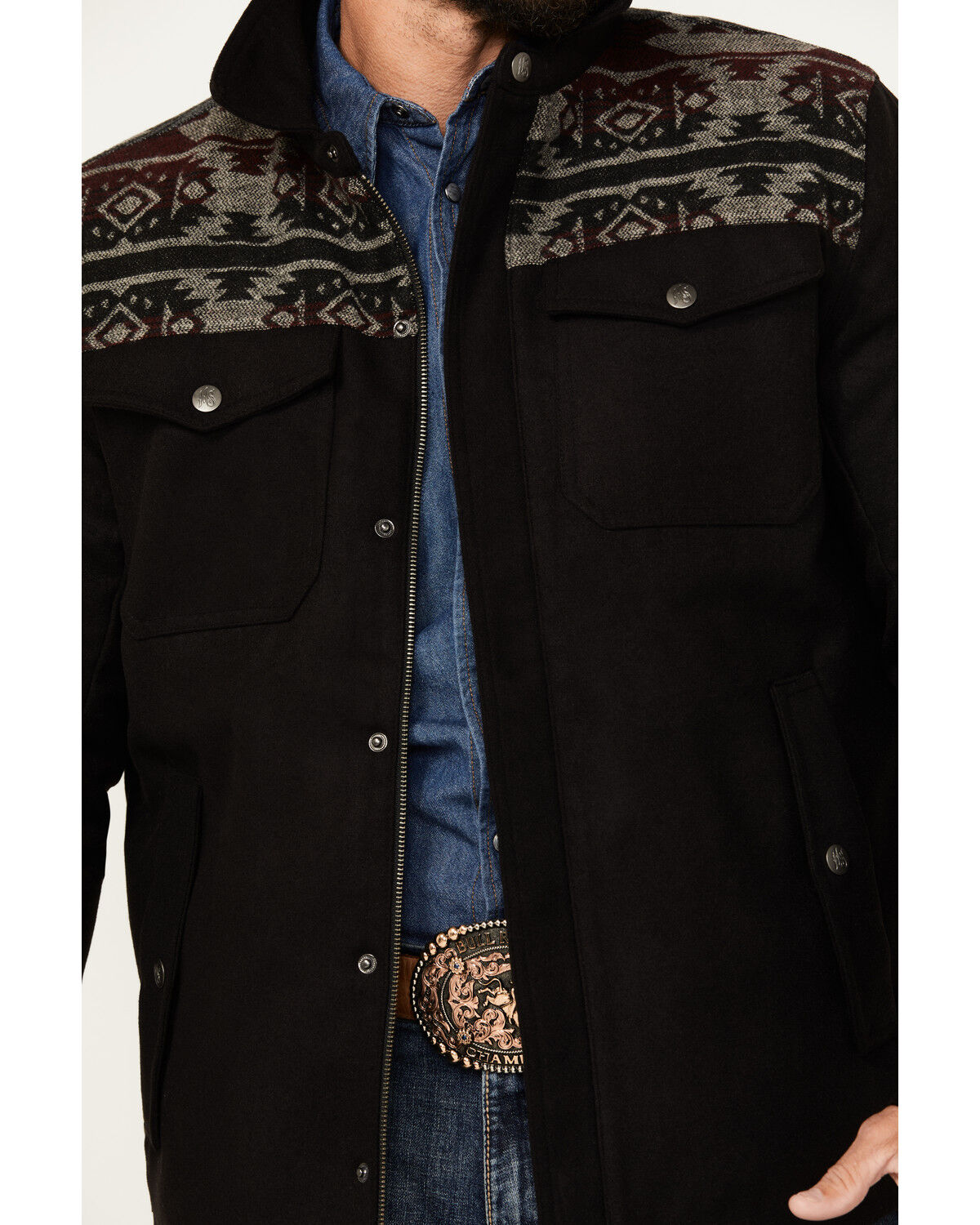 Image #3 - Moonshine Spirit Men's Southwestern Print Snap Trucker Jacket, Black, hi-res