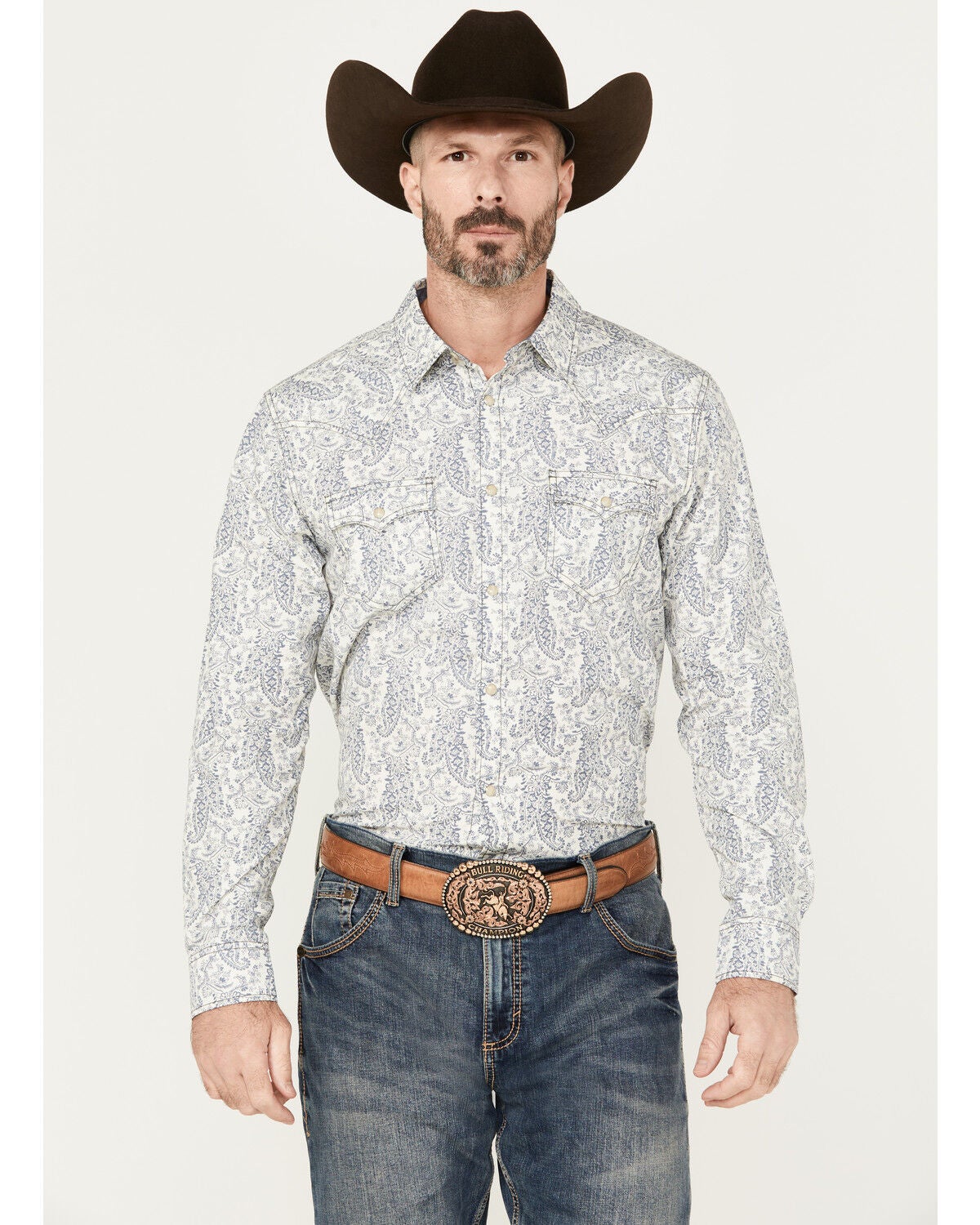 Image #1 - Cody James Men's Dagget Paisley Print Long Sleeve Snap Western Shirt - Tall, White, hi-res