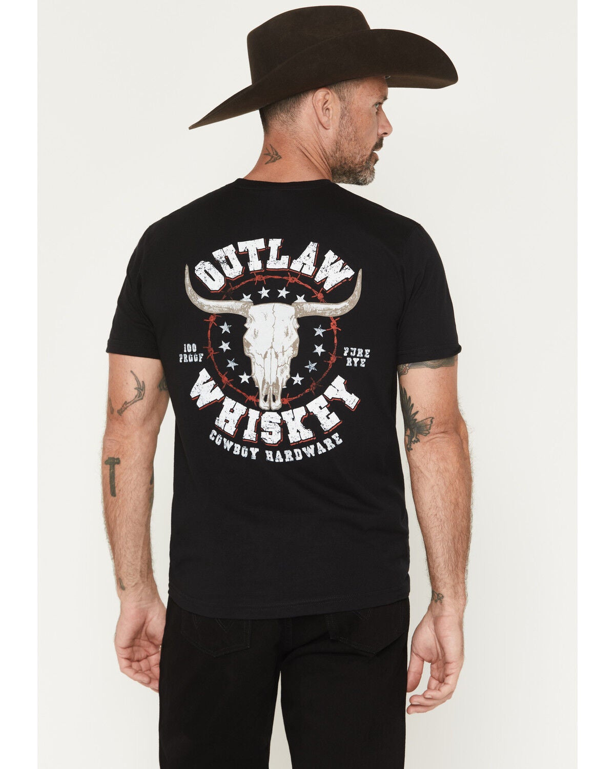 Cowboy Hardware Men's Outlaw Whiskey Short Sleeve Graphic T-Shirt, Black, hi-res