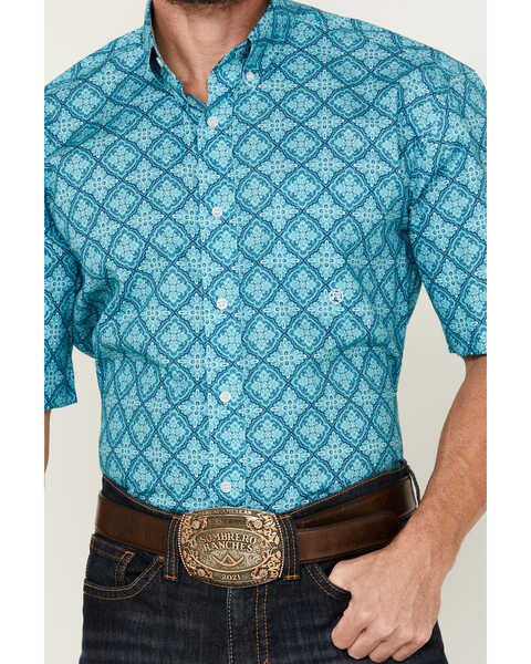 Image #3 - Roper Men's Amarillo Medallion Print Short Sleeve Button-Down Western Shirt , Turquoise, hi-res
