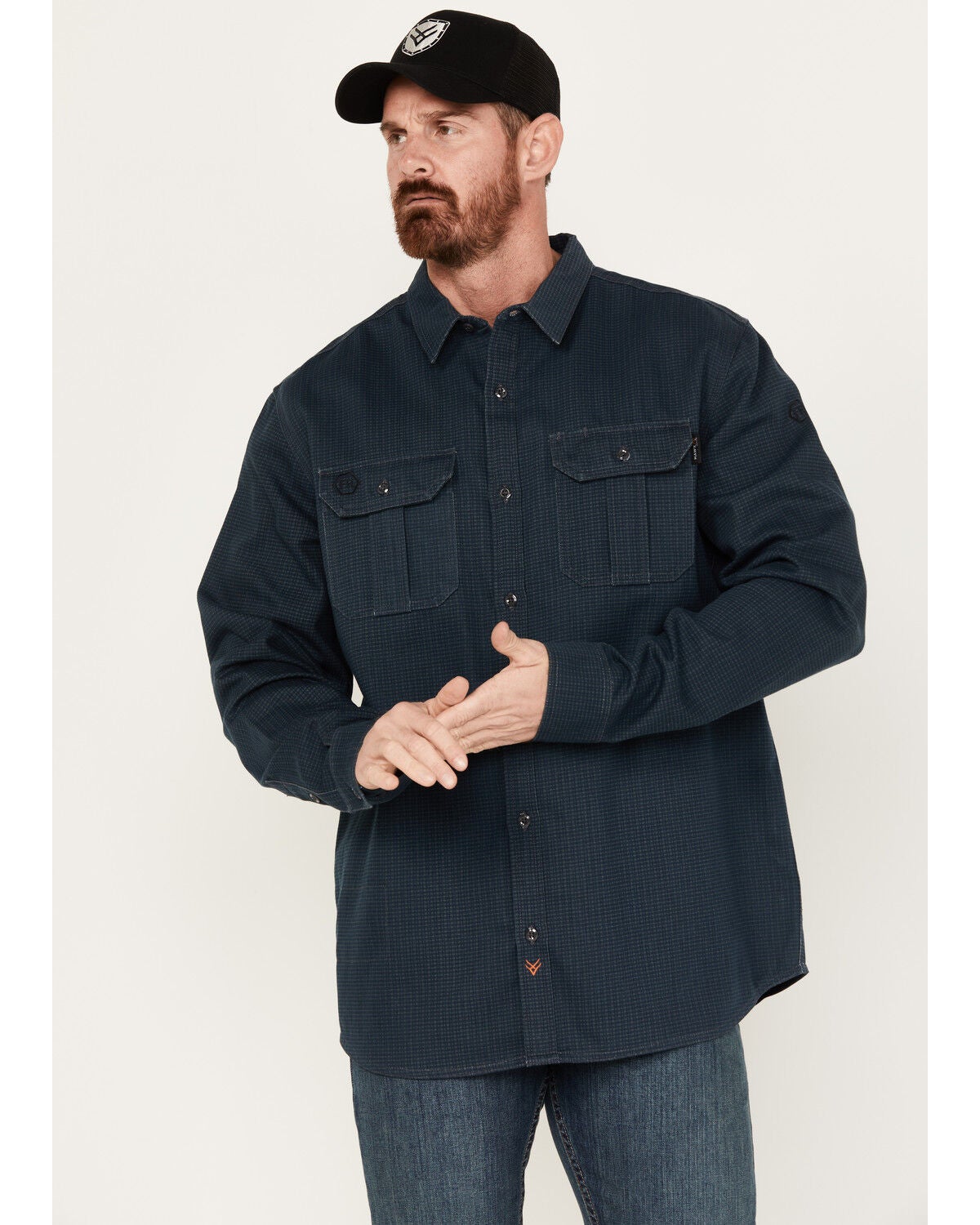 Hawx Men's FR Plaid Print Long Sleeve Button-Down Work Shirt, Blue, hi-res