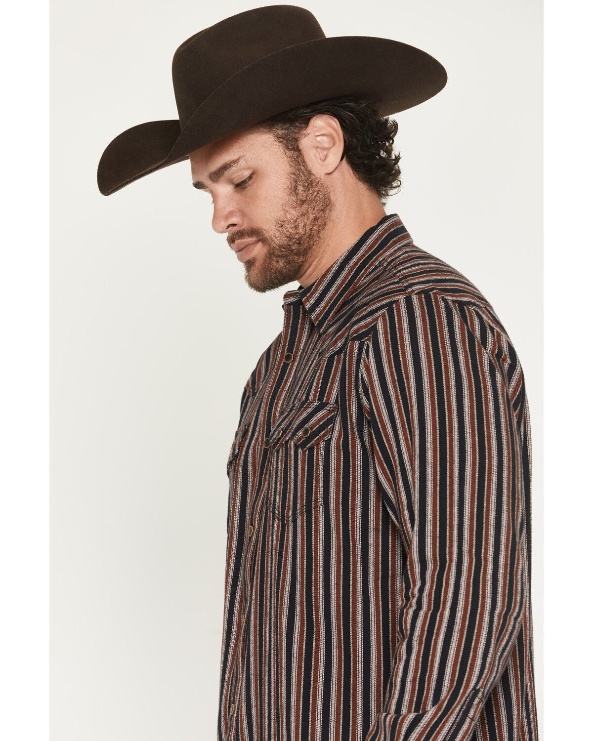 Image #2 - Moonshine Spirit&reg; Men's Timberwolf Striped Long Sleeve Snap Flannel Shirt, Black, hi-res