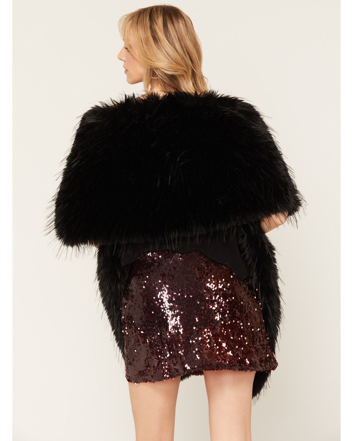 Image #4 - Azalea Wang Women's Starlet Faux Fur Wrap, Black, hi-res