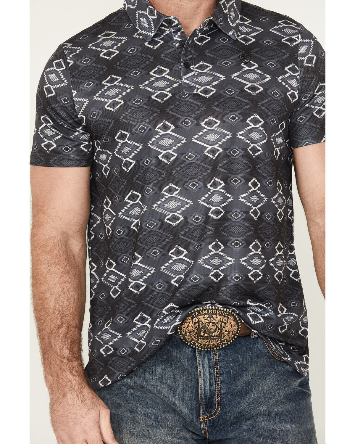 Image #3 - Rock & Roll Denim Men's Southwestern Striped Short Sleeve Button-Down Polo, Black, hi-res