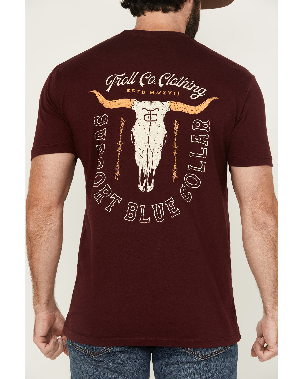 Image #4 - Troll Co Men's Homestead Logo Short Sleeve Graphic Work T-Shirt, Maroon, hi-res